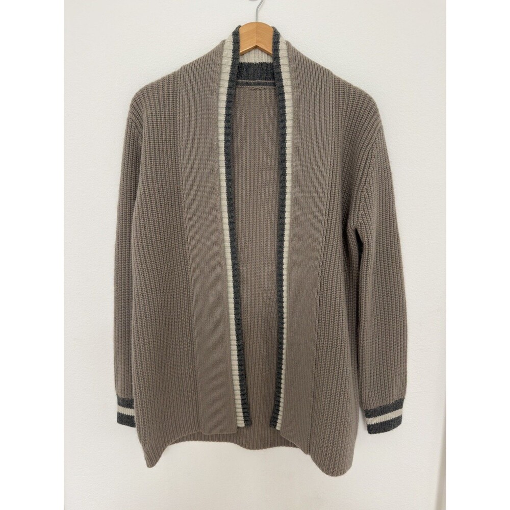 Kit and Ace Longline Wool Cashmere Cardigan XS/S Ribbed Open Front Varsity Trim